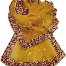navti creations Net Embroidered Yellow Women Dupatta-picture-26