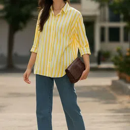ekasya Women Regular Fit Striped Spread Collar Casual Shirt image 5