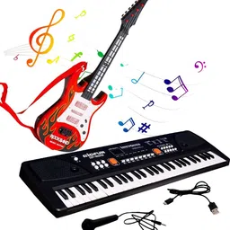 just97 61 Keys Combo 61 Key Piano Keyboard with Recording and Mic with Musical Guitar for Kids Analog Portable Keyboard-picture-35