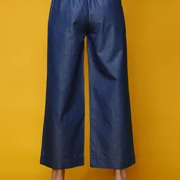 novio Denim Plazzo Women Flared Blue Cotton Blend Trousers image 2