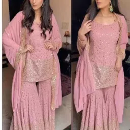 skyfiesta Semi Stitched Georgette Kurta & Sharara Fabric Embroidered image 1