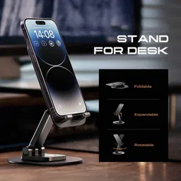 BoldFire Mobile Phone Stand 360 Rotation Height Angle Adjustable for Desk Upto 10 Inches Mobile Holder image 2