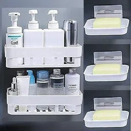 zenvio PACK OF 5(2 Shelves+ 3 Soap Dish) ABS Plastic Kitchen Bathroom Soap Holder-picture-21