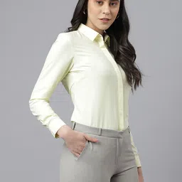 english navy Women Regular Fit Self Design Spread Collar Formal Shirt image 3