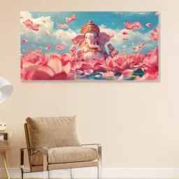 nestroots Canvas Framed Divine Ganesha in pink Delight Wall Painting image 1