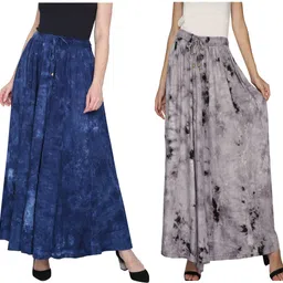 tnq Pack of 2 Women Flared Dark Blue Viscose Rayon Trousers-picture-19