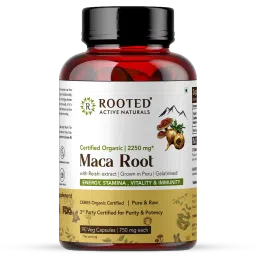 rooted active naturals Rooted Actives Maca Root Extract (90 Veg Caps, 750 mg) -Stamina, Virility, Hormonal support| Imported from Peru, Certified Organic, Gelatinised-picture-28