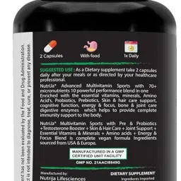 NutriJa Multivitamin Sports with Probiotics, Testosterone Booster- 70 Ingredients & 10 Essential Blends in one Supplement | 100% RDA of A to Z Vitamins & Minerals - (60 Capsules) image 4
