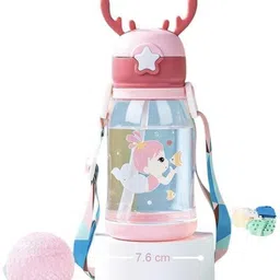 Cute Kids Water Bottle with Reindeer Design, Straw Lid, Mermaid Pattern 600 ml-picture-16