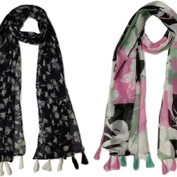 Printed Chiffon Women Multicolor Scarf, Stole, Fancy Scarf-image-50