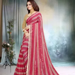 jayu Digital Print, Embroidered, Printed, Striped Bollywood Georgette Saree image 2