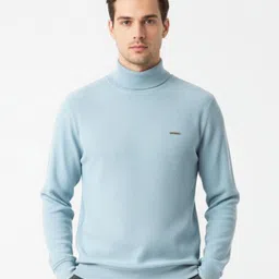 parcel yard Men Solid Turtle Neck Light Blue Sweater-picture-34