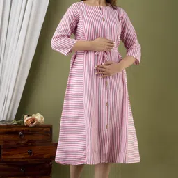houseofcommon Women A-line White, Pink Midi/Calf Length Dress-picture-14