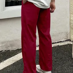 combraided Men Loose Fit Maroon Corduroy Trousers image 2