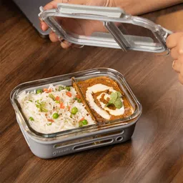 glasafe 580 ML COMPARTMENT GLASS GLASS LUNCH BOX WITH SILICONE SLEEVE 1 Containers Lunch Box image 5