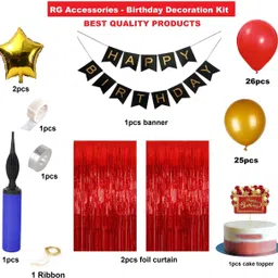 r g accessories Golden Red Balloons Happy Birthday Decoration Kit [Pack Of 61] image 2