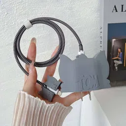 MobieGenie Charger Cover for iPhone 18W/20W Charger, 3D Cartoon Design Tom, Spiral Cable Protector image 4