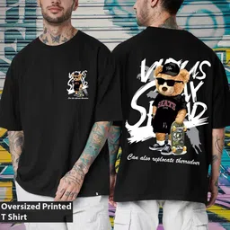 manlino Men Graphic Print Round Neck Cotton Blend Black T-Shirt-picture-24