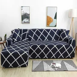 tony stark Polycotton 3+3 Seater L-Shape Sofa Checkered Cover image 1