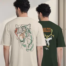 bullmer Pack of 2 Men Printed Round Neck Cotton Blend Multicolor T-Shirt-picture-11