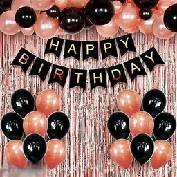 trendz decor Solid 1 Black Happy Birthday ,2 Rose Gold Curtain,15 Rose Gold 15 Black Balloons Balloon-picture-19