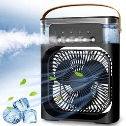 Rhobos 1500mah Rechargeable Battery Portable Mini AC Humidifier & Desk Fan with USB, 3 Speeds, Mist, 7 LED Lights USB Air Cooler-picture-11