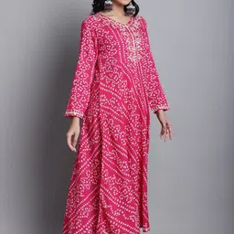 KALINI Bandhani Printed V-Neck Long Sleeves Gotta Patti Anarkali Kurta image 3