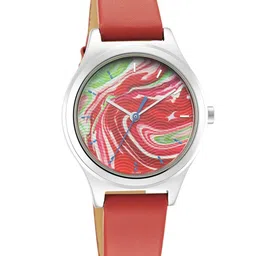 Fastrack Women Multicoloured Brass Printed Dial & Red Leather Straps Analogue Watch 6152SL07 image 4