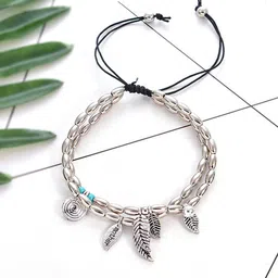 Yellow Chimes Silver-Plated Leaf Charms Anklet-picture-23