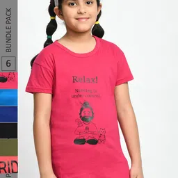 BAESD Girls Pack Of 6 Typography Printed Regular Fit Cotton Tshirt-picture-23