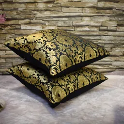 RoyalDeco Black & Gold-Toned Set of 2 Embroidered Square Cushion Covers image 4