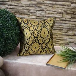 RoyalDeco Black & Gold-Toned Set of 2 Embroidered Square Cushion Covers image 2