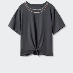 Mango Kids Girls Printed Detail Extended Sleeves Pure Cotton Sustainable Top image 1