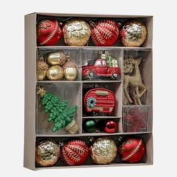 Little Surprise Box LLP Kids Set Of 60 Green & Red Ball XMas Tree Hanging Ornaments-picture-49