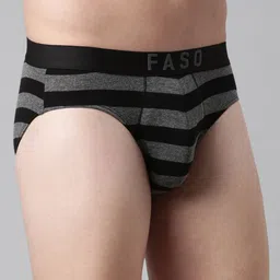FASO Men Striped Organic Cotton Basic Briefs FS2003-SQ-CHARCAOL image 2