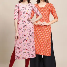 7threads KALINI Women Pack of 2 Geometric Printed Crepe Kurta image 1