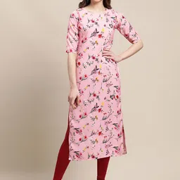 7threads KALINI Women Pack Of 2 Pink & Red Floral Printed Summer Sheers Crepe Kurta image 2