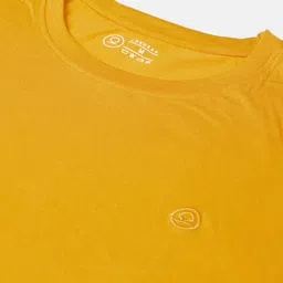 CHKOKKO Men Mustard Yellow Solid Round Neck T-shirt image 2