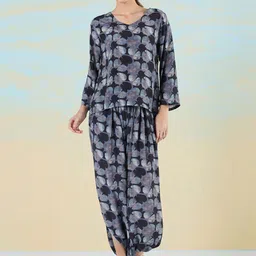 navyasa by liva Blooming Harmony Printed V-Neck Top With Harem Pants image 1