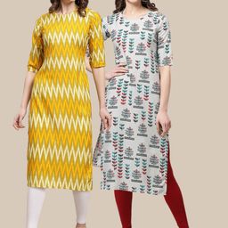 7threads KALINI Women Yellow & Grey Set Of 2 Printed Crepe Kurta-picture-27