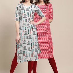 7threads KALINI Women Red & Grey Set Of 2 Printed Crepe Kurta-picture-28