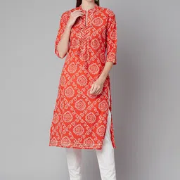 Divena Women Red & White Bandhani Printed Gotta Patti Indie Prints Kurta image 1