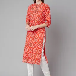 Divena Women Red & White Bandhani Printed Gotta Patti Indie Prints Kurta image 3