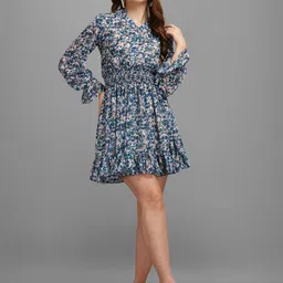 masakali.co Masakali Co Women Blue Floral Georgette Dress image 1