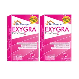 Dr. Morepen Pack of 2 Exygra Extra Time Dotted Condoms 10 Units Each - Bubblegum Flavoured-image-0