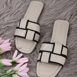 DressBerry Beige Woven Design Open Toe Flats-image-30