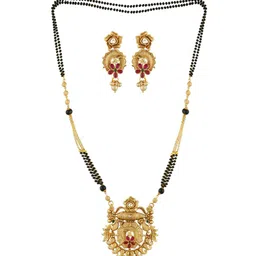 MANSIYAORANGE Gold-Plated Stone-Studded Mangalsutra With Earrings image 3