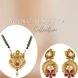 MANSIYAORANGE Gold-Plated Stone-Studded Mangalsutra With Earrings image 4