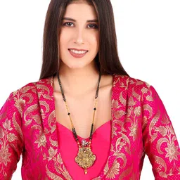 MANSIYAORANGE Gold-Plated Stone-Studded & Beaded Mangalsutra With Earrings image 4