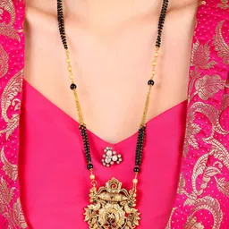 MANSIYAORANGE Gold-Plated Stone-Studded Mangalsutra With Earrings image 5